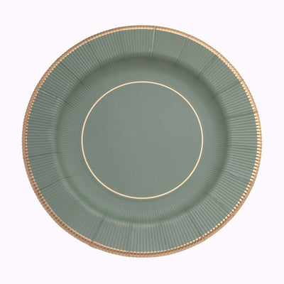 Green paper plate with gold rim detail
