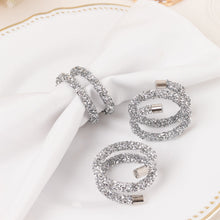 4 Pack Silver Sparkle Rhinestone Swirl Napkin Rings, Elegant Cloth Napkin Holders