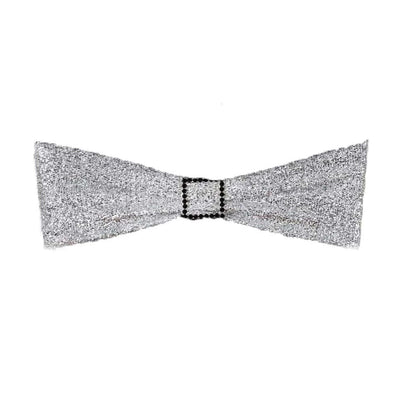 Silver glitter bow tie with black embellishment