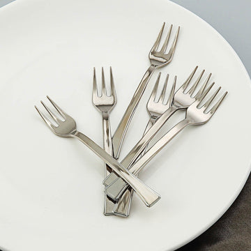 36 Pack Silver Mini Heavy Duty Plastic Dessert Forks, Disposable Utensils 4"