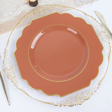 Elegant Terracotta (Rust) Dinner Plates with Gold Rim