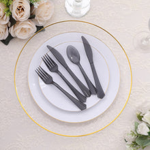 24 Pack Transparent Black Heavy Duty Plastic Silverware Set With Fan Flared Tip Handle Disposable