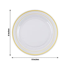 10 Pack | 8inch Très Chic Gold Rim Clear Plastic Dessert Appetizer Plates, Disposable Salad Plates