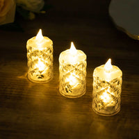 12 Pack Warm White Diamond Cut Battery Operated LED Candles, Decorative Flameless Tealight Candles - 3"