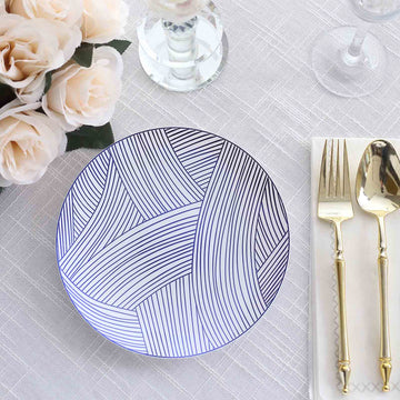 Elegant White and Blue Wave Brush Stroked Plastic Dessert Plates