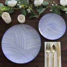 10 Pack White Blue Wave Brush Stroked Plastic Dessert Plates, Disposable Appetizer Plate