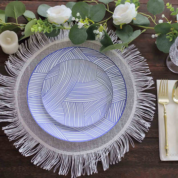 Create Memorable Events with White and Blue Wave Brush Stroked Plastic Dinner Plates