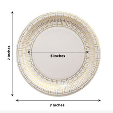 25 Pack White Appetizer Dessert Paper Plates With Gold Basketweave Pattern 7inch Round