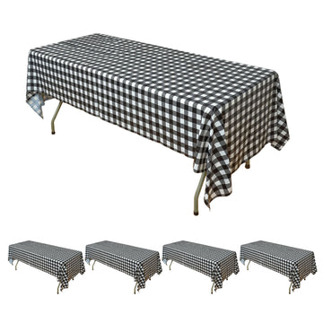 5 Pack White Black Buffalo Plaid Rectangle Plastic Tablecloths, Waterproof Checkered Disposable Table Covers - 54"x108"