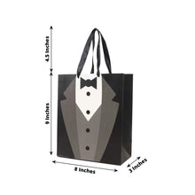 12 Pack White Black Tuxedo Premium Paper Gift Tote Bags With Satin Handles, Wedding Party Favor