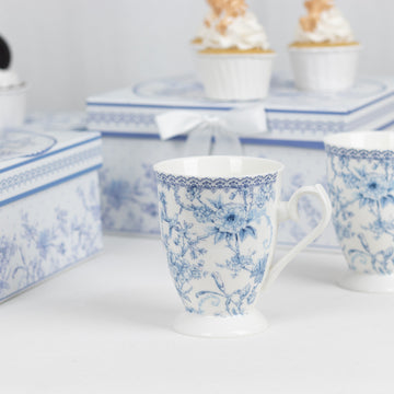 Elegant White Blue Chinoiserie Porcelain Tea Cups