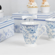 White Blue Chinoiserie Bridal Shower Gift Set, 2 Pack Porcelain Coffee Mugs With Matching Keepsake