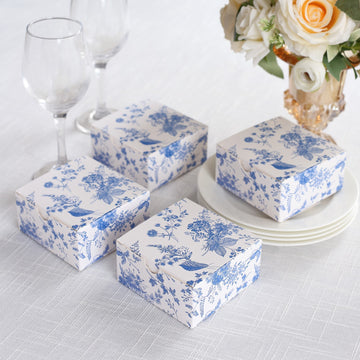 Elegant White Blue Chinoiserie Floral Print Paper Gift Boxes