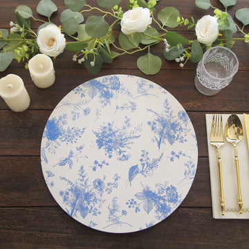 Elegant White Blue Chinoiserie Floral Print Disposable Placemats