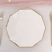 25 Geometric White Dinner Plates 9 Inch with Gold Foil Rim