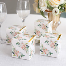 25 Pack White Pink Peony Flowers Print Paper Gift Boxes with Gold Edge, Cardstock Candy