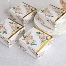 25 Pack White Pink Peony Flowers Print Paper Gift Boxes with Gold Edge, Cardstock Party Shower