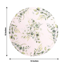 6 Pack White Green Disposable Serving Trays with Eucalyptus Leaves Print, 13inch Round