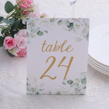Elegant White Green Double Sided Paper Wedding Table Numbers