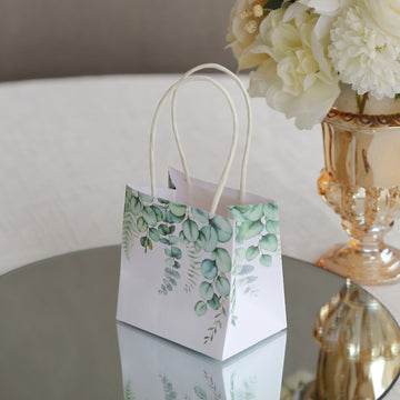 White Green Eucalyptus Leaves Paper Gift Bags - Nature's Elegance