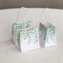 12 Pack White Green Eucalyptus Leaves Paper Gift Bags With Handles, Small Party Favor Goodie Bags 