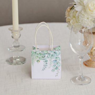 White Green Eucalyptus Leaves Paper Gift Bags - A Touch of Botanical Luxury