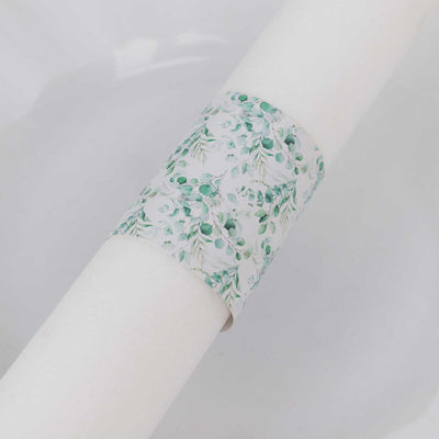 Floral print napkin ring on white napkin