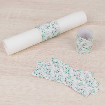 <strong>White Green Leafy Napkin Rings</strong>