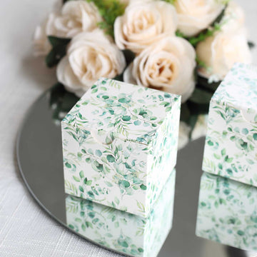 White Green Eucalyptus Leaves Print Paper Gift Boxes