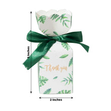 25 Pack White Green Leaf Print Satin Ribbon Party Favor Boxes With Floral Top