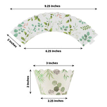 25 Pack White Green Paper Cupcake Wrappers with Eucalyptus Leaves Print, Round Dessert Liners