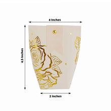 25 Pack White Paper Pouch Party Favor Boxes With Gold Rose Flower Print, Candy Gift Bags