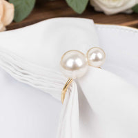 10 Pack White Pearl Gold Metal Napkin Rings Dining Table Decor, Elegant Round Wedding Napkin Holders - 2.5"
