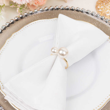 Versatile and Stylish White Pearl Gold Metal Napkin Rings