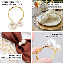 10 Pack White Pearl Gold Metal Napkin Rings Dining Table Decor, Elegant Round Wedding Napkin Holders