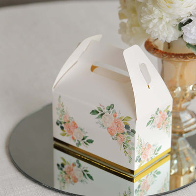 Floral-patterned gift box on a mirrored surface.
