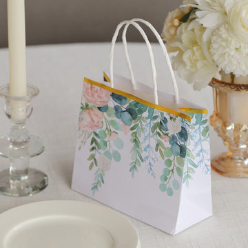 Elegant White Pink Peony Flower Paper Gift Bags