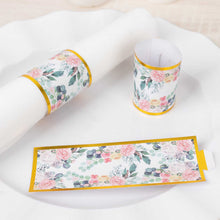 50 Pack Pink Peony Floral Paper Napkin Rings with Gold Edge