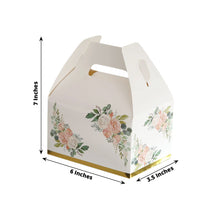 25 Pack White Pink Peony Flowers Print Party Favor Tote Gable Boxes with Gold Edge