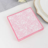25 Pack Pink Cocktail Paper Napkins with Vintage Floral Print, Soft 2-Ply Highly Absorbent Disposable Beverage Napkins