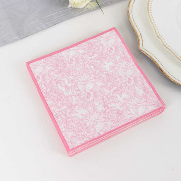 Pink Vintage Floral Print Cocktail Paper Napkins