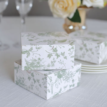 Elevate Your Gift-Giving with White Sage Green Floral Print Paper Gift Boxes