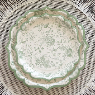 Create a Captivating Ambiance with White Sage Green Floral Leaf Print Dinner Paper Plates