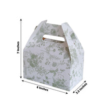 25 Pack White Sage Green Party Favor Gift Tote Gable Boxes with Leaf Floral Print