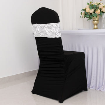 Elegant White Satin Rosette Chair Sashes for Stunning Event Décor