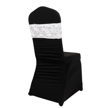 spandex fitted chair sashes made of satin rosette atop spandex fabric in white color