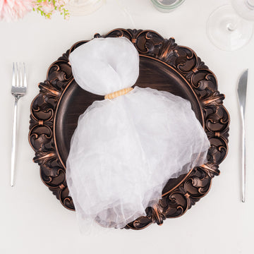 5 Pack White Sheer Crinkled Organza Wedding Napkins, Premium Shimmer Decorative Dinner Napkins - 21"x21"