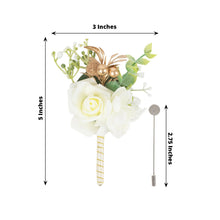 2 Pack White Silk Rose Boutonniere With Pin, Real Touch Artificial Flower Pocket Square