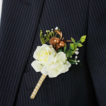 2 Pack White Silk Rose Boutonniere With Pin, Real Touch Artificial Flower Pocket Square