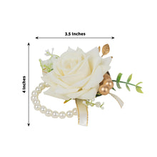 2 Pack White Silk Rose Wrist Corsage With Pearls, 4inch Flower Bracelet Wedding Accessories
